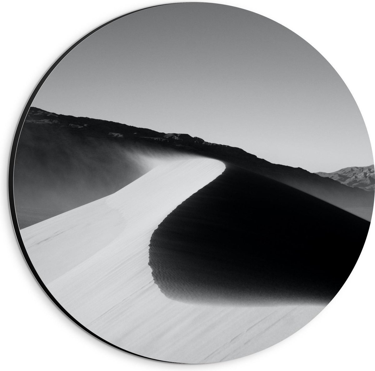 KuijsFotoprint Dibond Wandcirkel - Zandheuvels in de Woestijn (zwart/wit) - 20x20cm Foto op Aluminium Wandcirkel (met ophangsysteem)