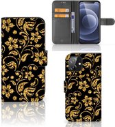 Telefoonhoesje iPhone 12 | 12 Pro (6.1") Bookcase Cadeau voor Oma Gouden Bloemen
