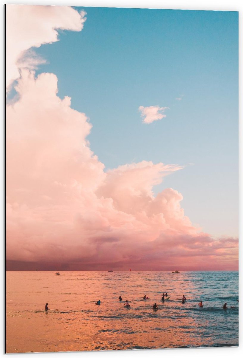 Dibond - Meer onder Pastelkleurige Lucht - 60x90cm Foto op Aluminium (Wanddecoratie van metaal)