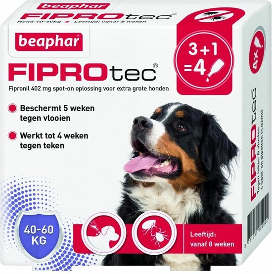 Beaphar Fiprotec Dog 3+1 pip - Anti vlooien en tekenmiddel - 40-60kg