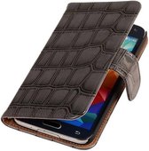 Wicked Narwal | Glans Croco bookstyle / book case/ wallet case Hoes voor Samsung Galaxy Core II G355H Grijs