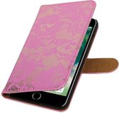 Wicked Narwal | Lace bookstyle / book case/ wallet case Hoes voor iPhone 7/8 Plus Roze