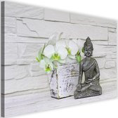 Schilderij Boeddha met bloem, 2 maten, wit/grijs/groen, Premium print