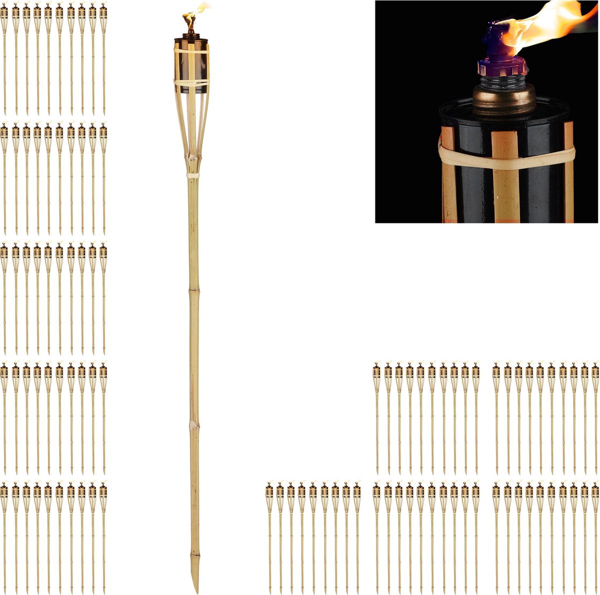 relaxdays 100 x torches de jardin en bambou - torche 90 cm - torches de  patio avec mèche | bol.com