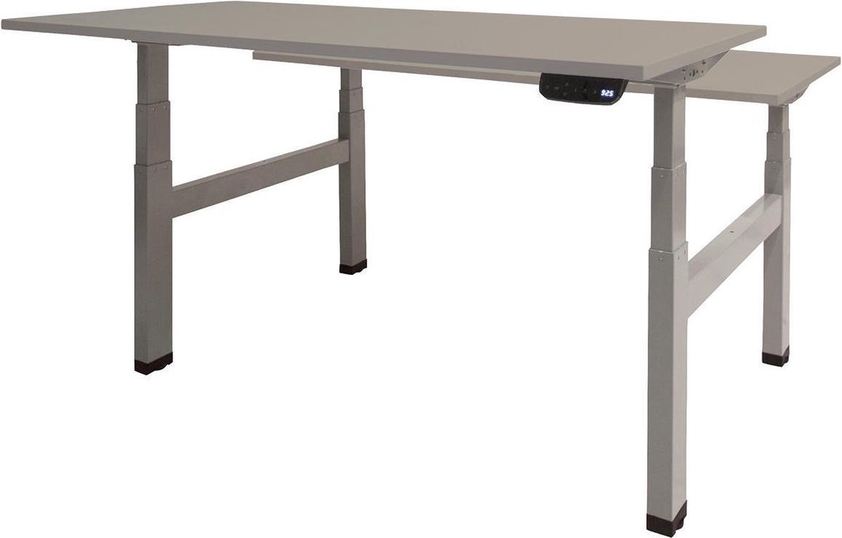 RoomForTheNew Bureau Heathrow Plus Duo-Desk - Zit sta Bureau - Zit sta Bureau Elektrisch - Gaming Bureau - Game Bureau - Verstelbaar Bureau - standing Desk - duo bureau - duo werkplek--Grijs blad-Aluminium  onderstel- 120x80