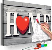 Doe-het-zelf op canvas schilderen - Home met Rood Hart 60x40 ,  Europese kwaliteit, cadeau idee