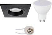 LED Spot Set - Aigi - Pragmi Rodos Pro - GU10 Fitting - Inbouw Vierkant - Mat Zwart - 6W - Helder/Koud Wit 6400K - 93mm - BES LED