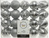40x Zilveren kerstballen 6 cm - Glans en glitter - Mix - Onbreekbare plastic kerstballen - Kerstboomversiering zilver