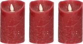 3x Bordeaux rode LED kaarsen / stompkaarsen 12,5 cm - Luxe kaarsen op batterijen met bewegende vlam