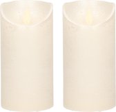 2x Creme parel LED kaarsen / stompkaarsen 15 cm - Luxe kaarsen op batterijen met bewegende vlam
