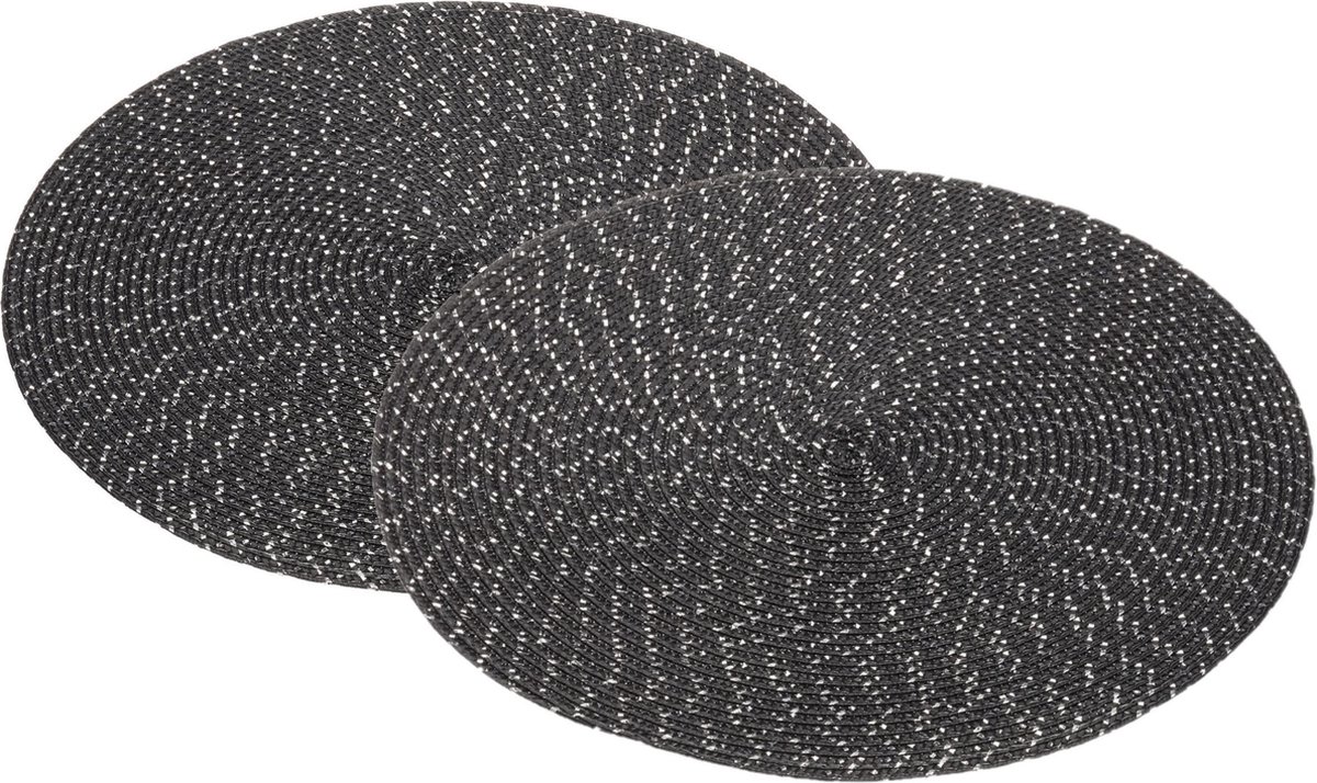 10x Zwarte ronde placemats/onderleggers met glitter 38 cm