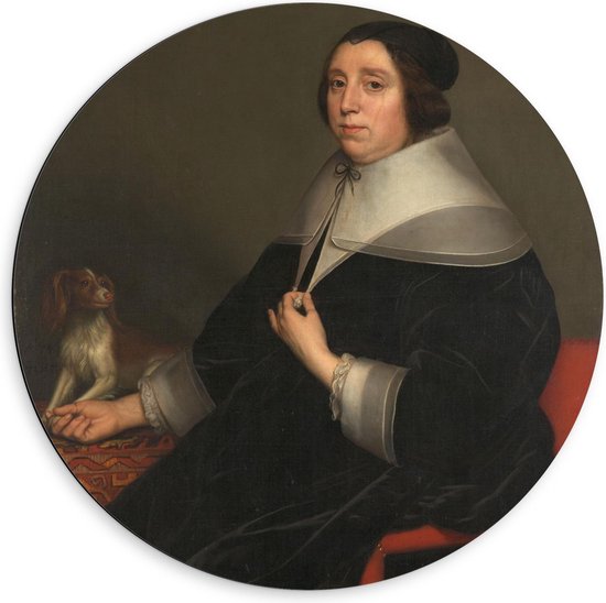 Dibond Wandcirkel - Oude meesters - Portret van een vrouw, Gerard van Honthorst, 1655 - 60x60cm Foto op Aluminium Wandcirkel (met ophangsysteem)