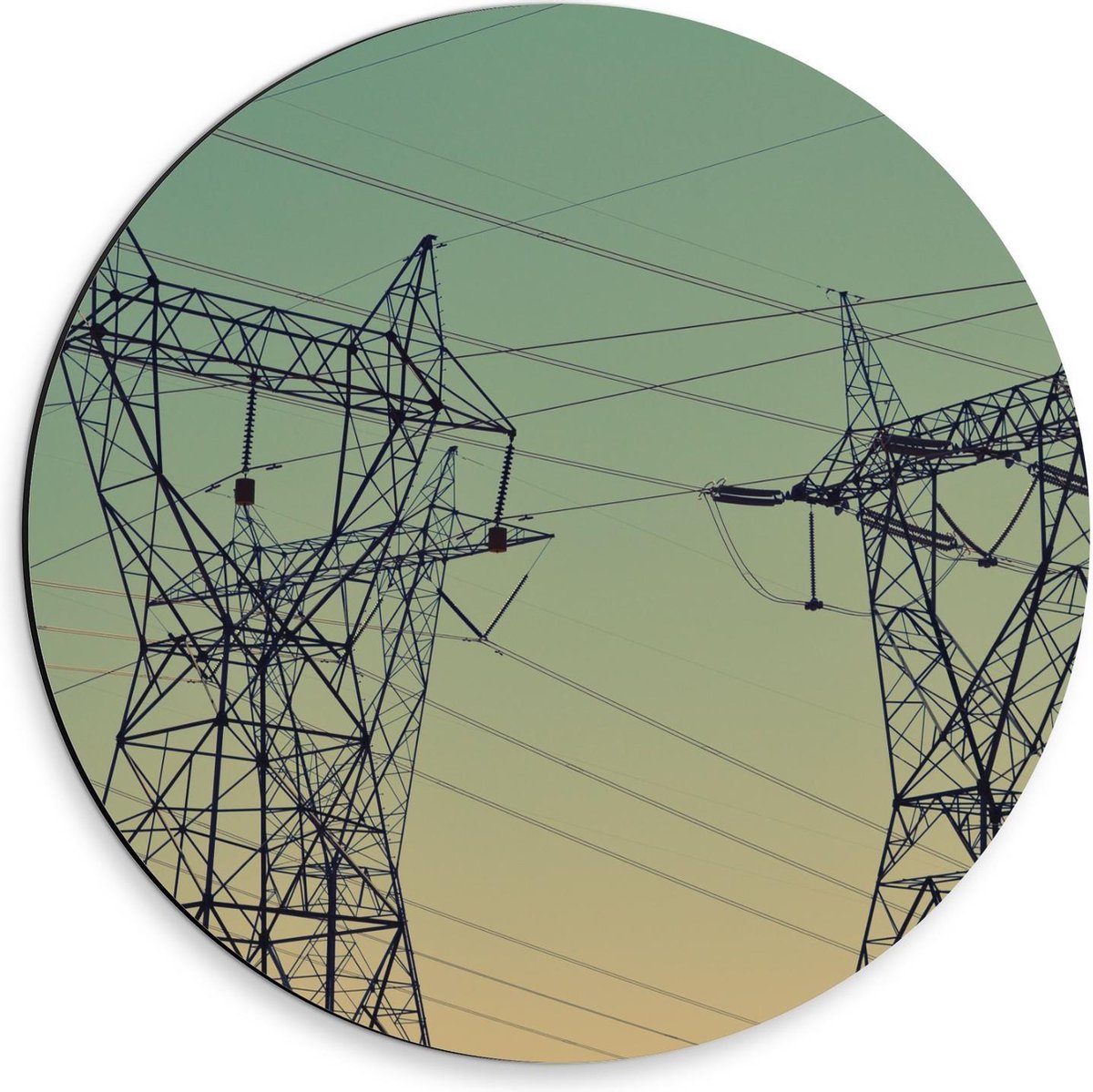 Dibond Wandcirkel - Elektriciteit palen - 30x30cm Foto op Aluminium Wandcirkel (met ophang