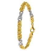 Lucardi Heren Bicolor armband - 14 karaat goud - Armband - Cadeau - 21 cm - Geelgoud en Witgoud