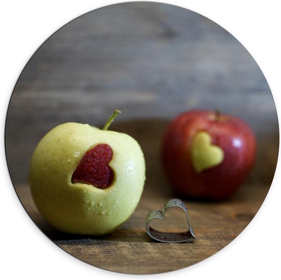 Dibond Wandcirkel - Appels met Hartjes - 70x70cm Foto op Aluminium Wandcirkel (met ophangsysteem)