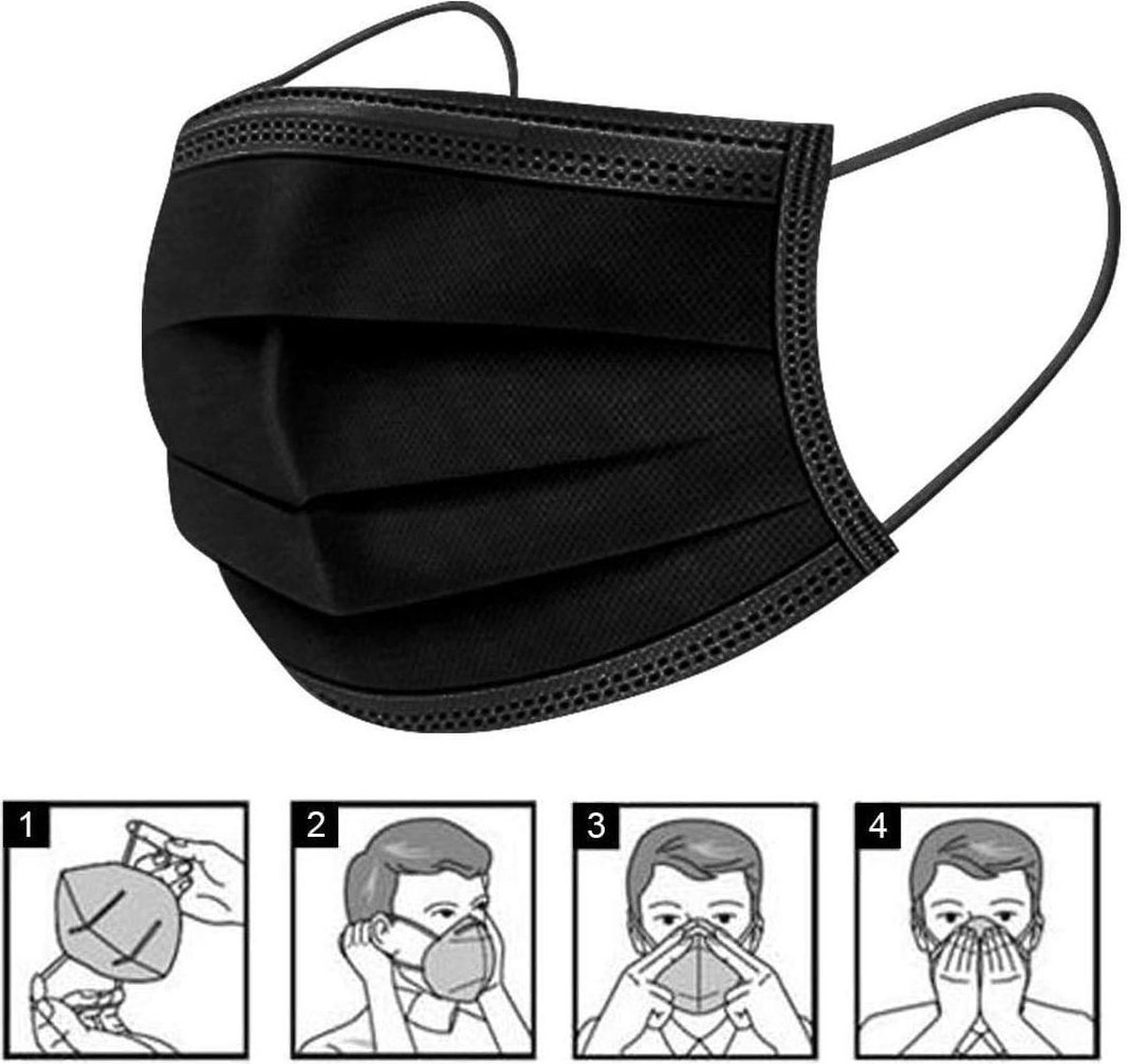 100 stuks - Wegwerp 3laags gezichtsmaskers - mondmasker - mondkapje (zwart) op De Prijzenvolger