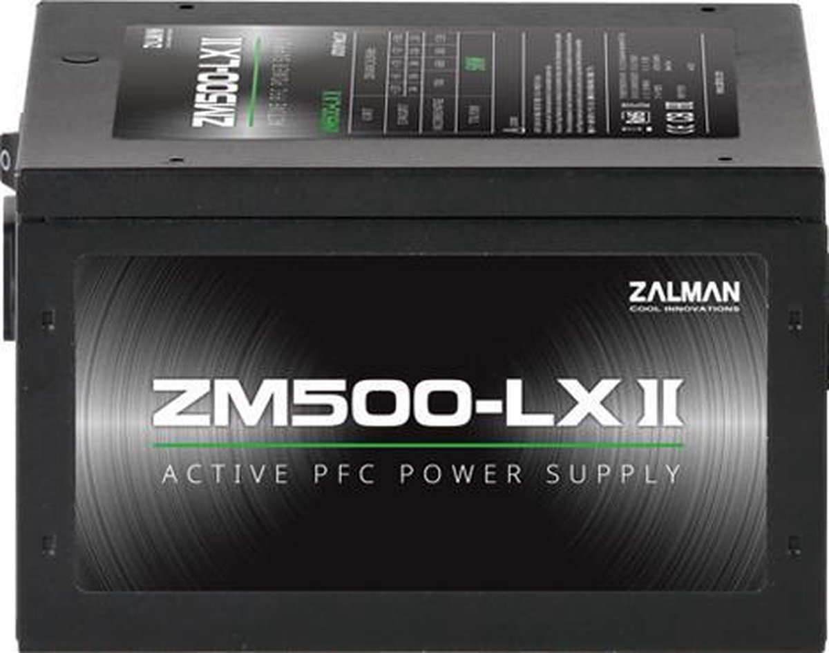 Zalman ZM500-LXII, 500 W, 200 - 240 V, 50/60 Hz, 5 A, Actief, 110 W