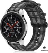 Nylon Smartwatch bandje - Geschikt voor Strap-it Samsung Galaxy Watch 45mm / 46mm nylon gesp band - zwart/grijs - Strap-it Horlogeband / Polsband / Armband