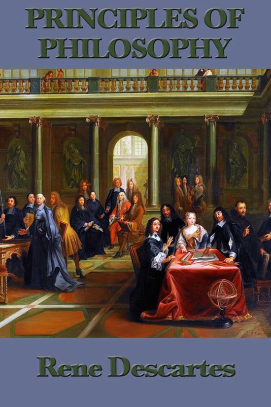 Boek kaft met de titel 'Principles of Philosophy' en 'Rene Descartes' in groene letters.