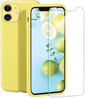 Siliconen Hoesje Backcover Geel + Tempered Glas Geschikt voor: iPhone 12 Pro Max