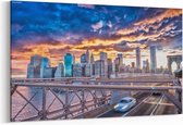 Schilderij - Brooklyn Bridge bij zonsondergang — 90x60 cm