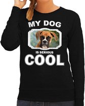 Boxer honden trui / sweater my dog is serious cool zwart - dames - Boxer liefhebber cadeau sweaters 2XL