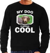Teckel honden trui / sweater my dog is serious cool zwart - heren - Teckels liefhebber cadeau sweaters S