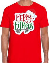 Merry fitmas Kerstshirt / Kerst t-shirt rood voor heren - Kerstkleding / Christmas outfit L