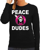 Hippie jezus Kerstbal sweater / Kersttrui peace dudes zwart voor dames - Kerstkleding / Christmas outfit XL