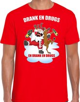 Fout Kerstshirt / Kerst t-shirt Drank en drugs rood voor heren - Kerstkleding / Christmas outfit M