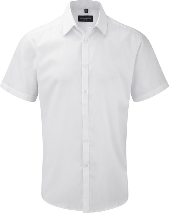 Russell Herenshirt met korte mouwen Visgraatwerk Shirt (Wit)