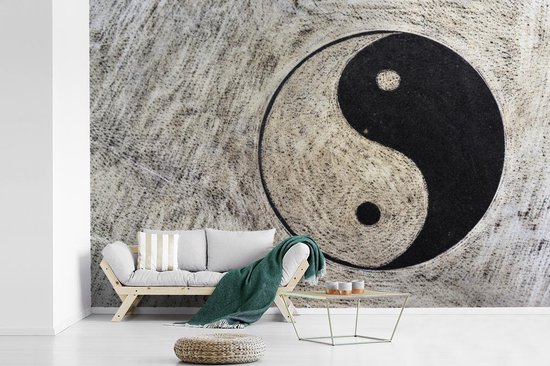 Symbole du Yin et du Yang sur fond gris fotobehang