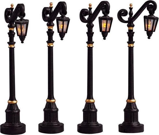 Foto: Lemax colonial street lamp set van 4 stuks verlicht accessoire exclusief adapter werkt ook op batterijen 