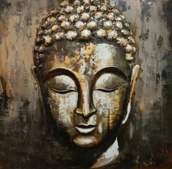 3D art Metaalschilderij Boeddha - handgeschilderd schilderij - wanddecoratie - strand - 100x100- woonkamer slaapkamer