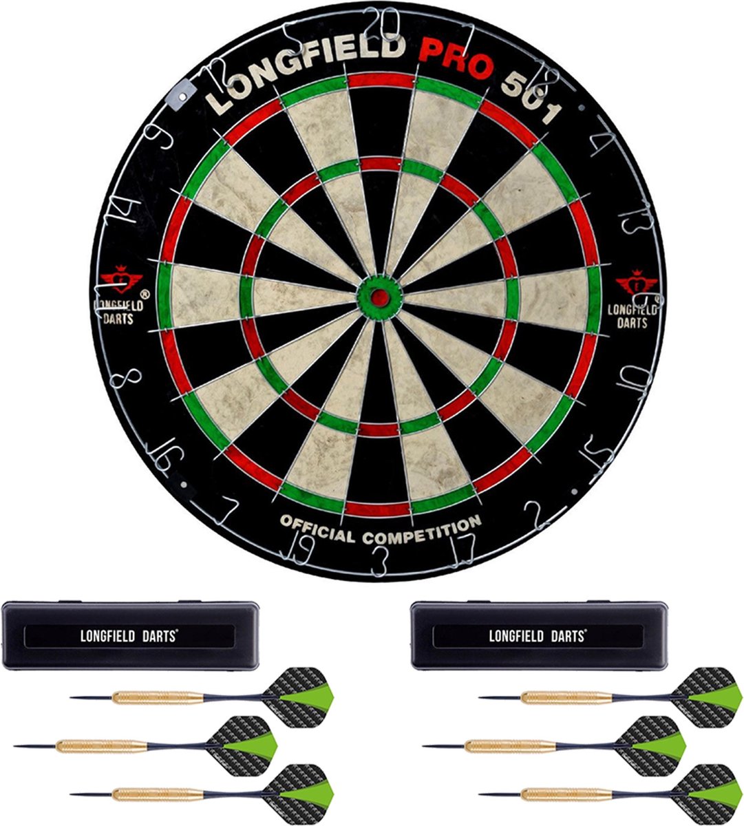 Dartbord Longfield professional 45.5 cm met 6x goede kwaliteit dartpijltjes - Darten voor thuis - Voordeelset