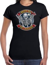 Halloween Halloween rock en roll skelet verkleed t-shirt zwart voor dames - Rock en roll skelet shirt / kleding / kostuum / horror outfit M