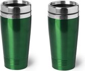 8x stuks warmhoudbeker/warm houd beker metallic groen 450 ml - RVS Isoleerbeker/thermosbekers reisbekers voor onderweg