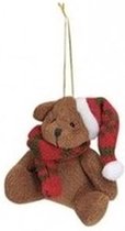 Kersthangers knuffelbeertjes bruin met rode sjaal en muts 7 cm - Kerstboomversiering ornamenten