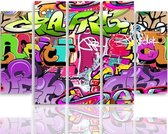 Schilderij , Graffiti in graffiti  ,4 maten , 5 luik , multikleur , wanddecoratie , Premium print , XXL