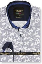 Heren Overhemd - Slim Fit - Flying Leaf - Grijs - Maat S
