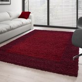 Shaggy Tapijt 30 mm Poolhoogte Borduur Desing Bordeaux Rood