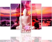 Schilderij , Boeddha in gekleurde zonsondergang , multikleur ,4 maten , 5 luik , wanddecoratie , Premium print , XXL