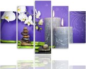 Schilderij , Orchidee  bij kaarsen voor paarse achtergrond , multikleur ,4 maten , 5 luik , wanddecoratie , Premium print , XXL