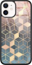 iPhone 12 mini hoesje glass - Cubes art | Apple iPhone 12 Mini case | Hardcase backcover zwart