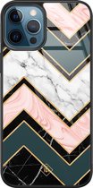 iPhone 12 Pro hoesje glass - Marmer triangles | Apple iPhone 12 Pro  case | Hardcase backcover zwart
