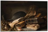 Dibond - Oude Meesters - Stilleven met boeken, Jan Lievens, ca. 1627 - ca. 1628 - 60x40cm Foto op Aluminium (Met Ophangsysteem)
