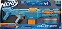 NERF Elite 2.0 Echo CS-10 speelgoedblaster in blauw met oranje details, met magazijn en pijltjes.