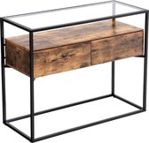 VASAGLE console tafel in industrieel ontwerp, stabiele console glastafel met 2 laden, dressoir, gangtafel, bijzettafel, lounge foyer, vintage bruin-zwart