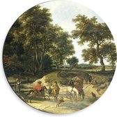 Dibond Wandcirkel - Oude Meesters - De voorde, Jacob Isaacksz van Ruisdael, 1650 - 1682 - 50x50cm Foto op Aluminium Wandcirkel (met ophangsysteem)