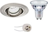 LED Spot Set - Pragmi Alpin Pro - GU10 Fitting - Inbouw Rond - Mat Nikkel - Kantelbaar - Ø92mm - Philips - MASTER 927 36D VLE - 3.7W - Warm Wit 2200K-2700K - DimTone Dimbaar - BSE